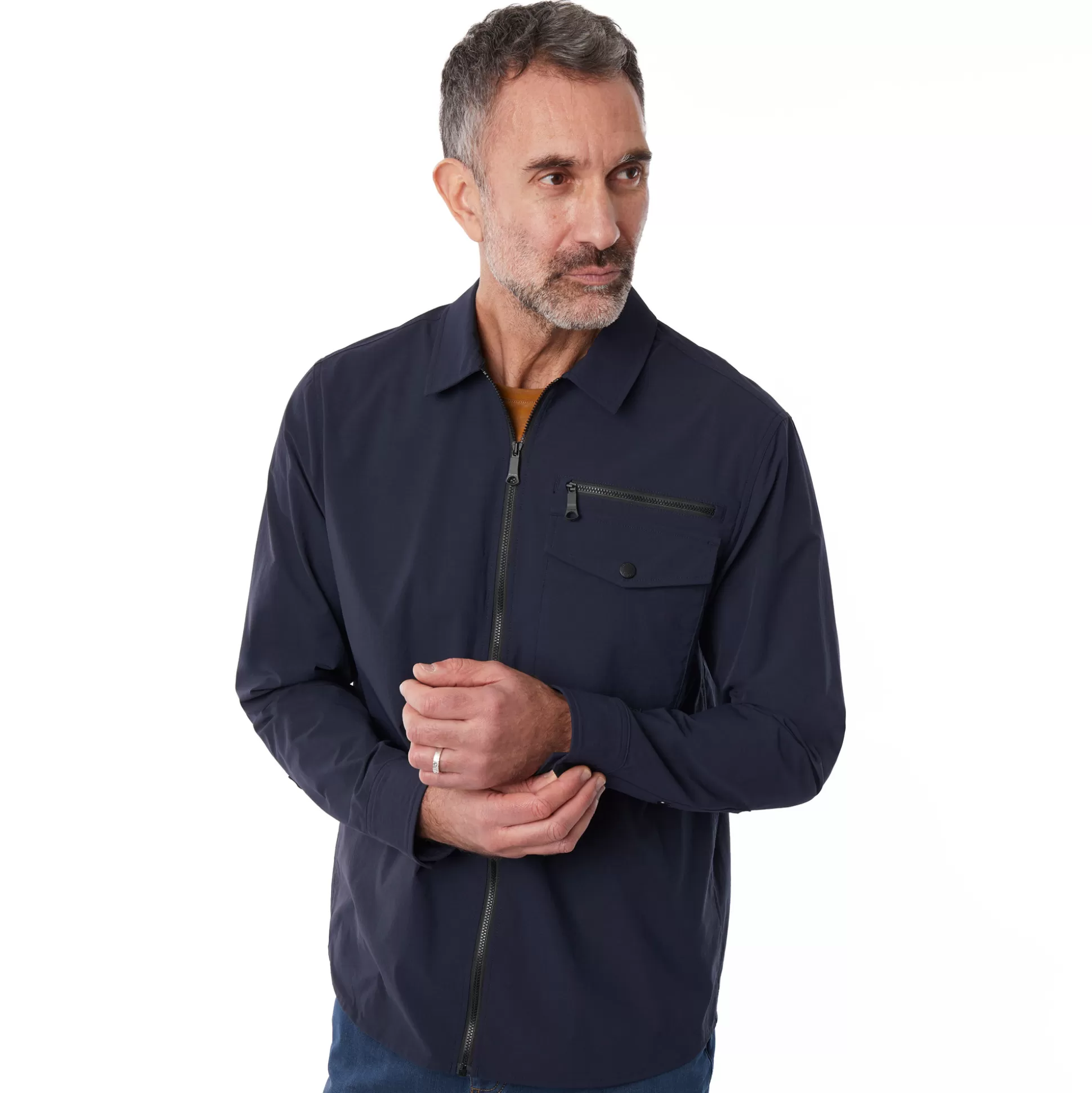 New Men'S Arris Long Sleeve Overshirt True Navy Men Shirts