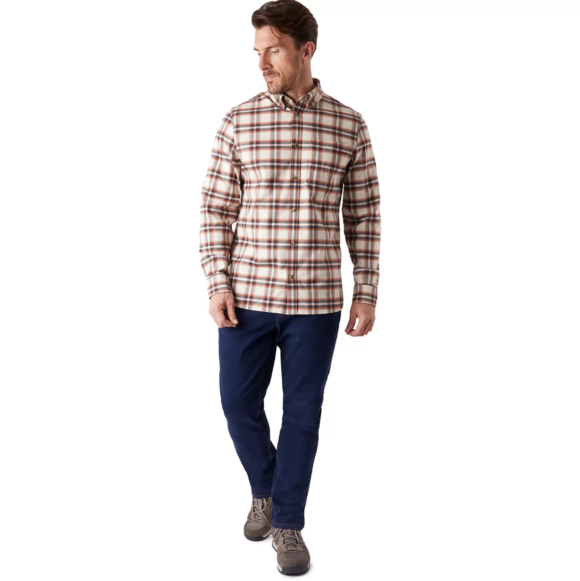 Fashion Men'S Dover Long Sleeve Shirt Ecru/Red Check Men Shirts