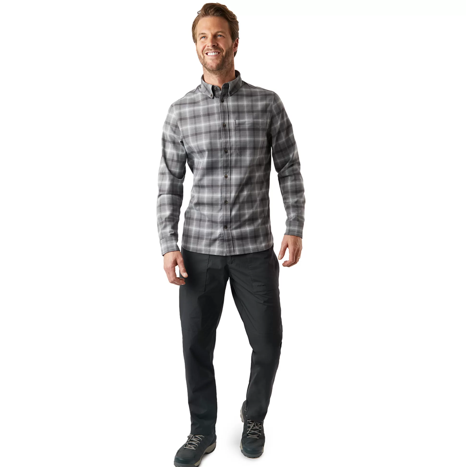 Store Men'S Dover Long Sleeve Shirt Grey Rock Check Men Shirts