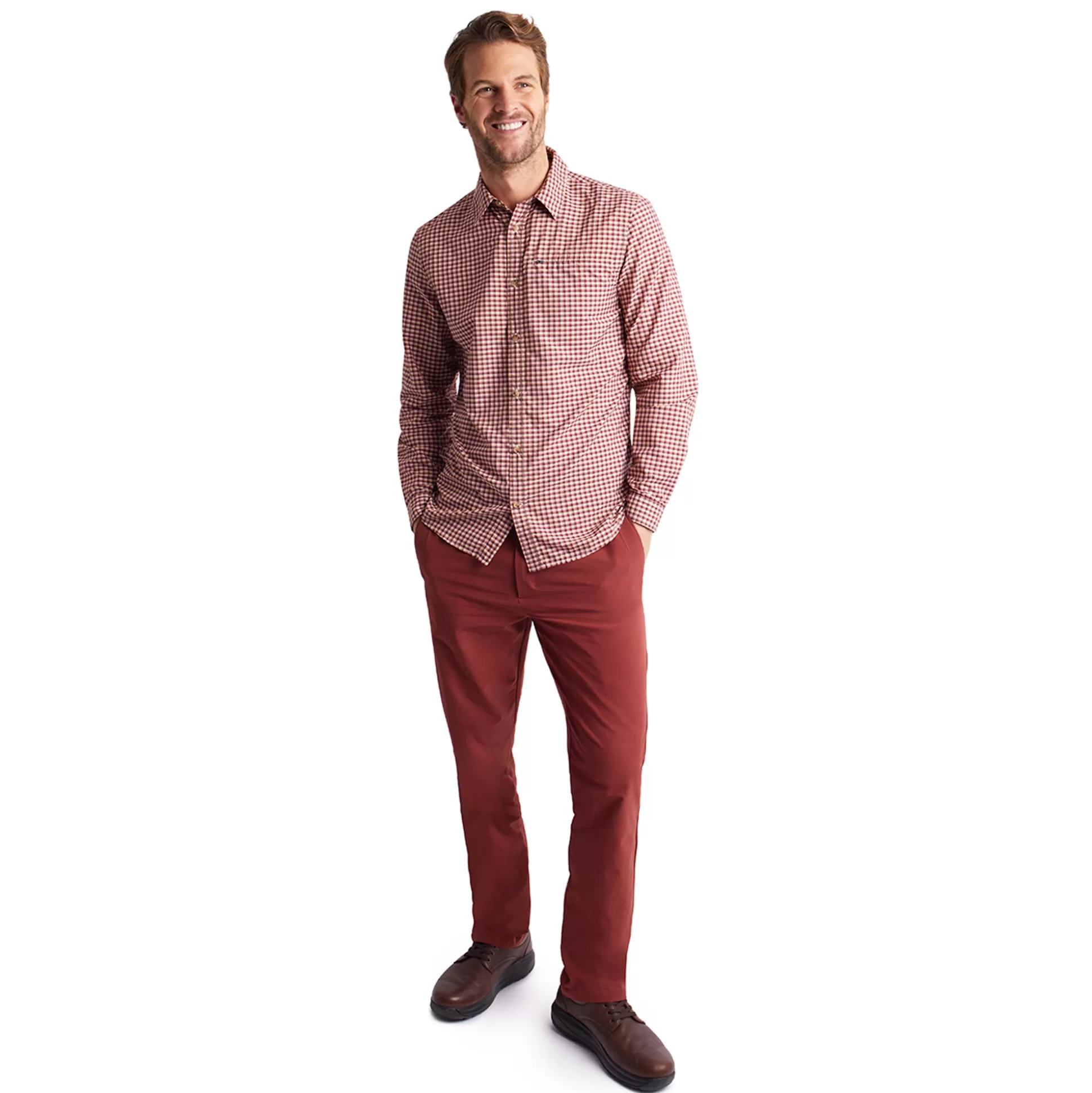 Online Men'S Firth Long Sleeve Shirt Chestnut Red Gingham Men Shirts