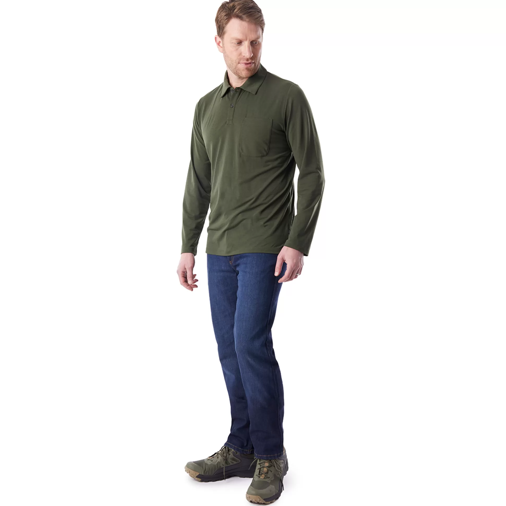 Discount Men'S Global Long Sleeve Polo Conifer Green Men T-Shirts & Tops