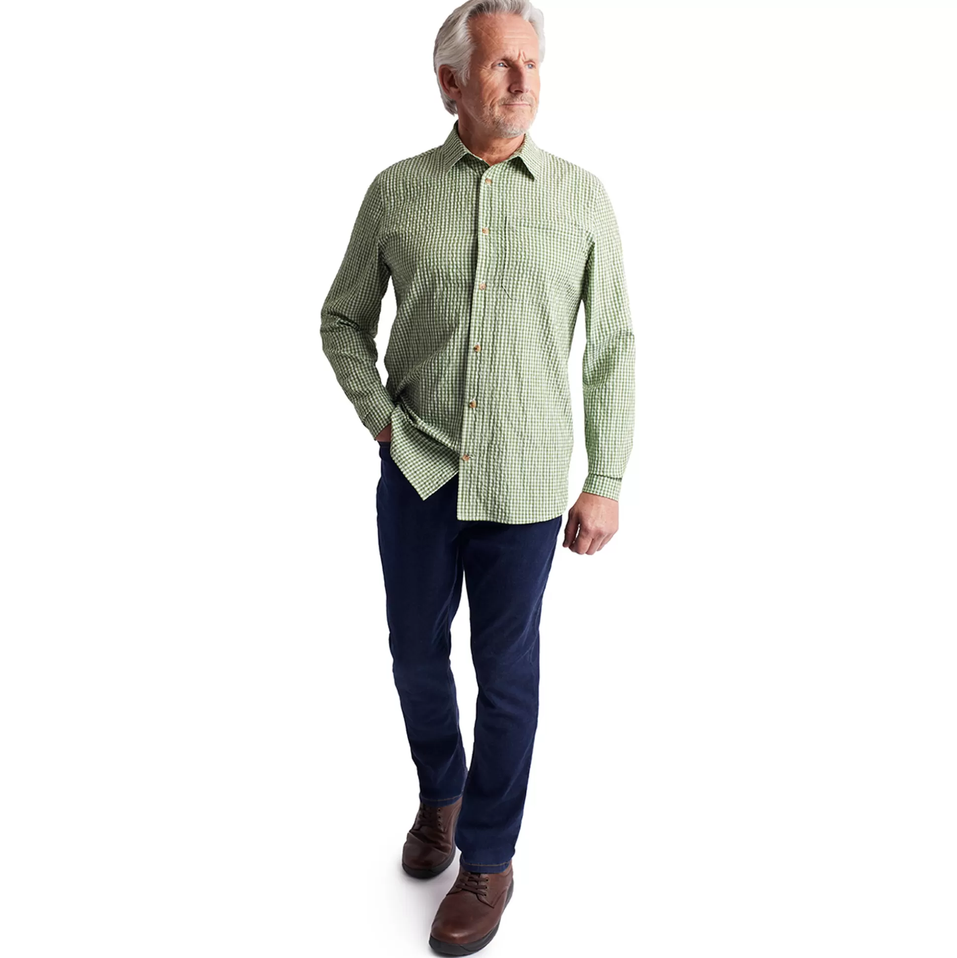 Fashion Men'S Isle Long Sleeve Shirt Alpine Green Gingham Men Shirts