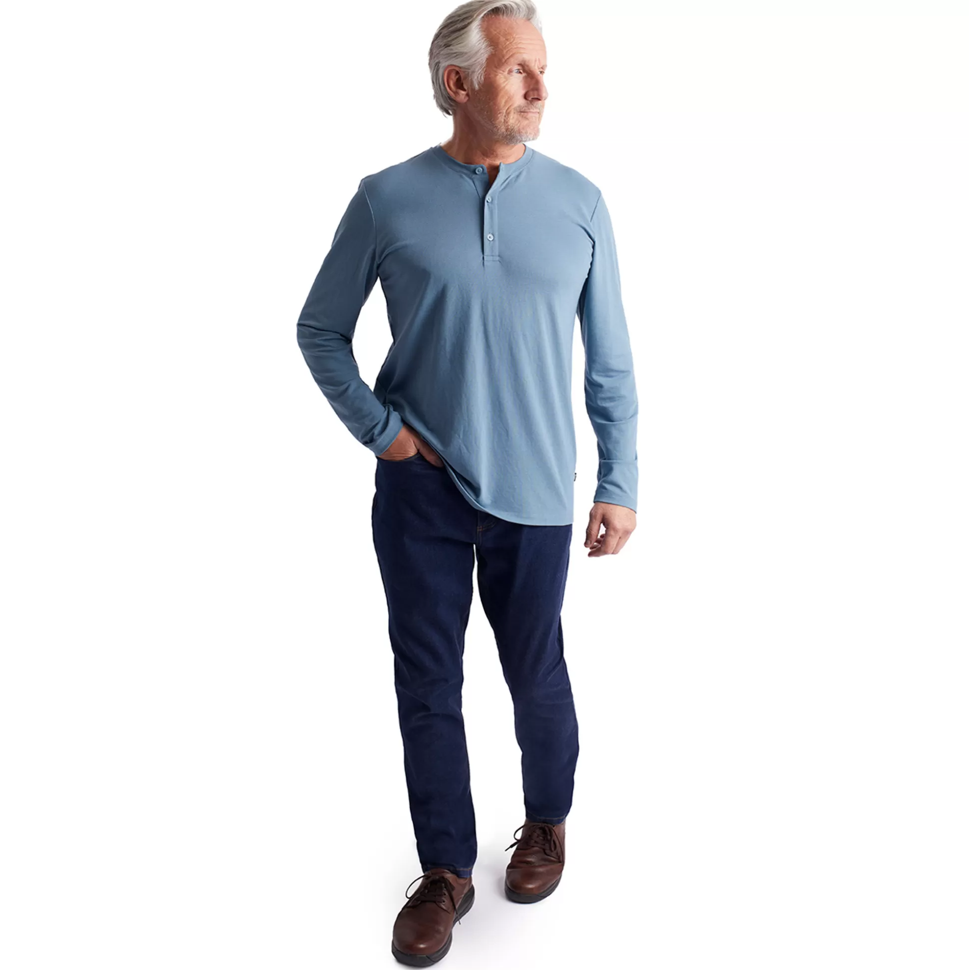 Cheap Men'S Newlyn Henley Long Sleeve Top Cliff Blue Men T-Shirts & Tops