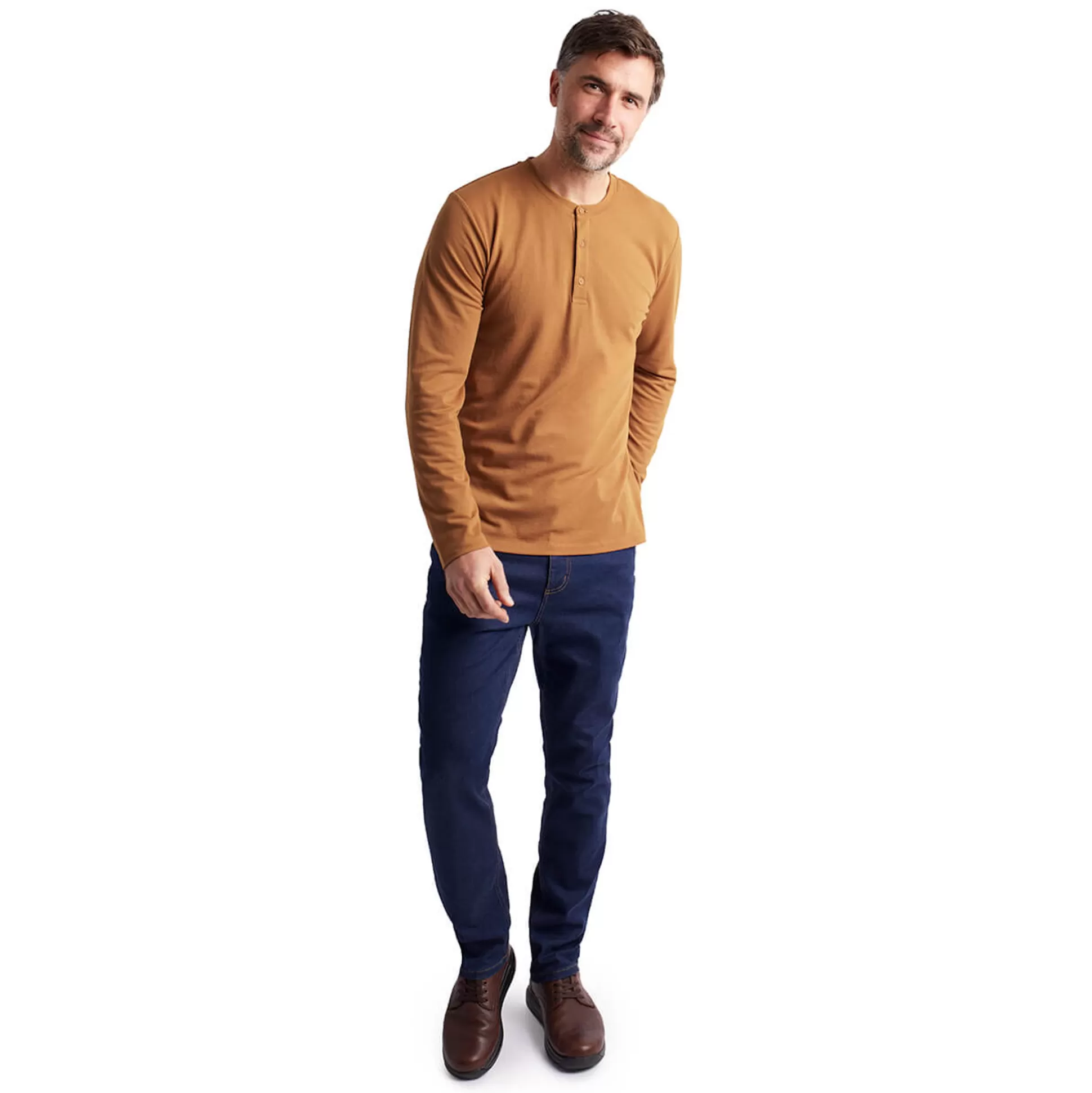 Hot Men'S Newlyn Henley Long Sleeve Top Desert Ochre Men T-Shirts & Tops