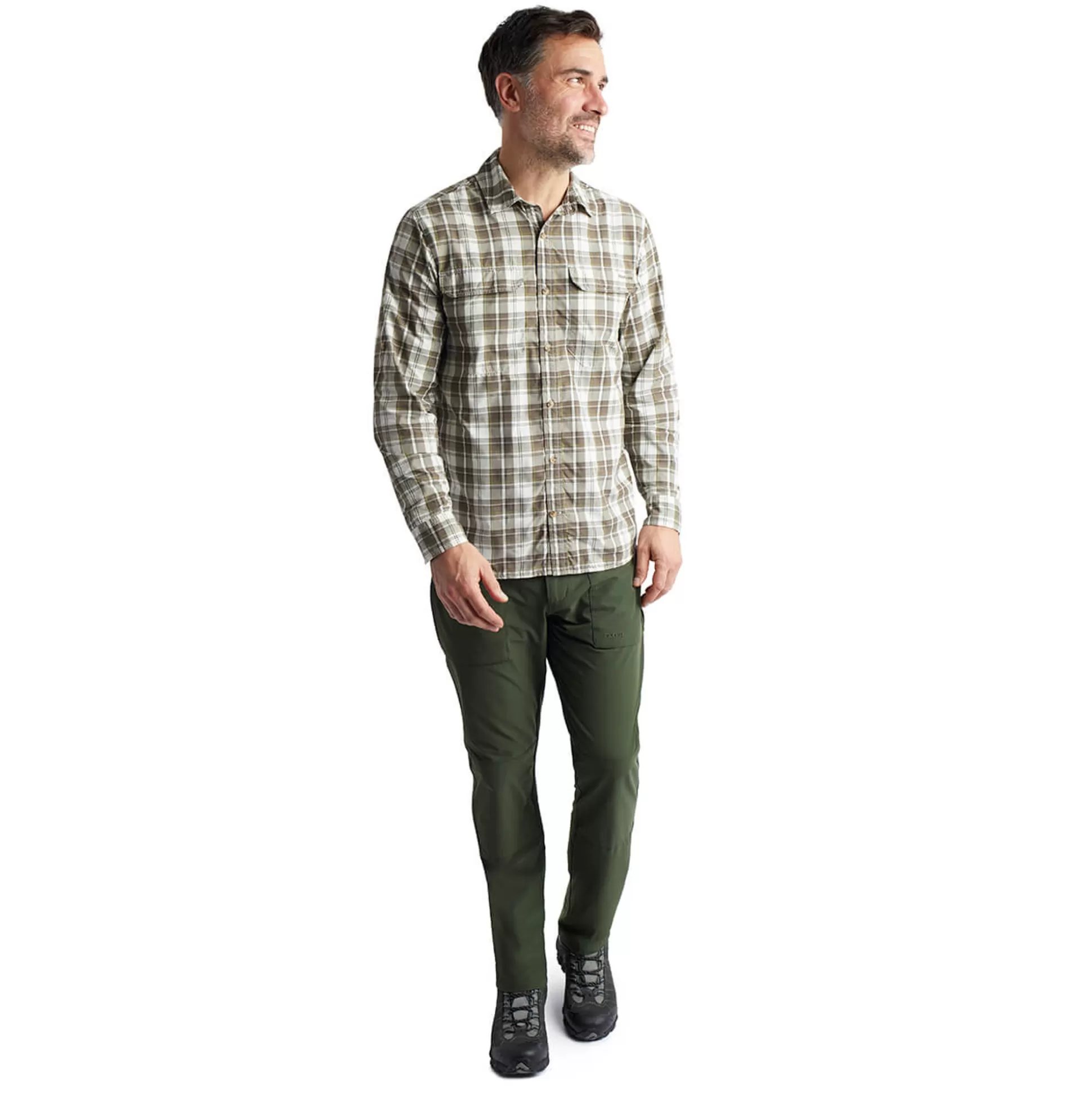 Best Men'S Pennine Long Sleeve Shirt Ecru/Dark Olive Check Men Shirts