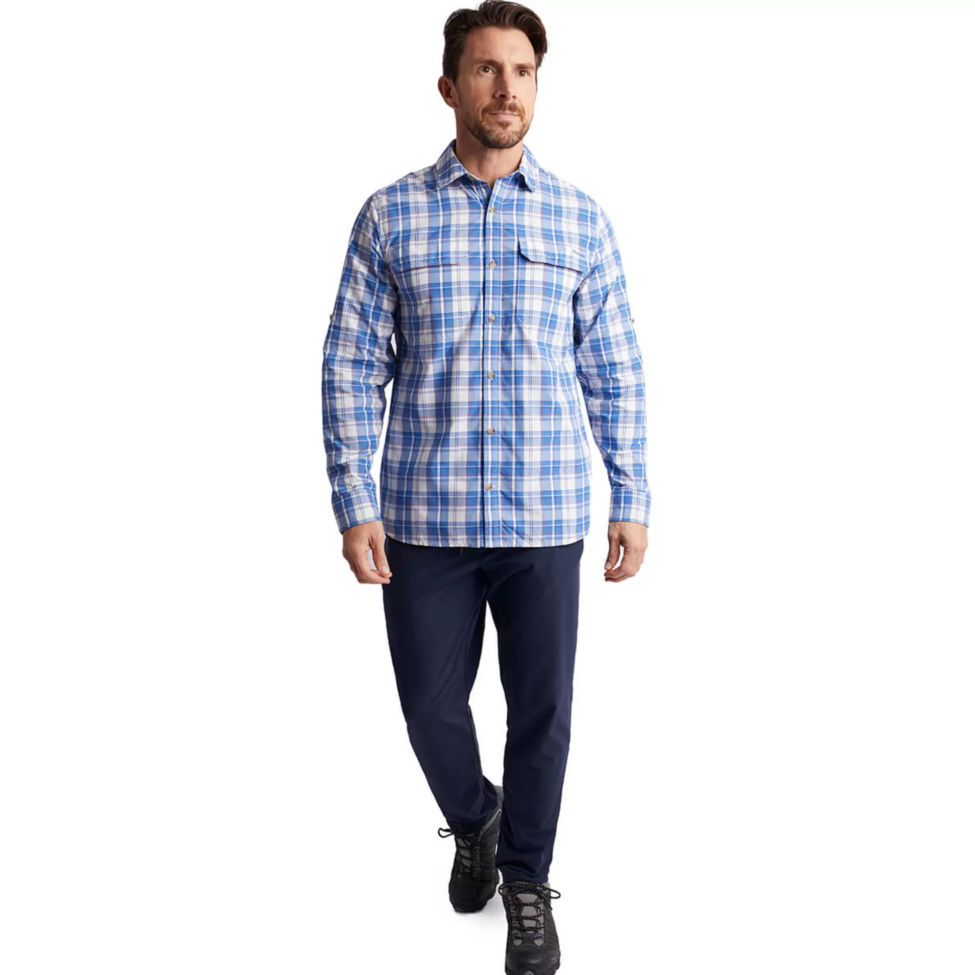 Fashion Men'S Pennine Long Sleeve Shirt Ecru/Island Blue Check Men Shirts