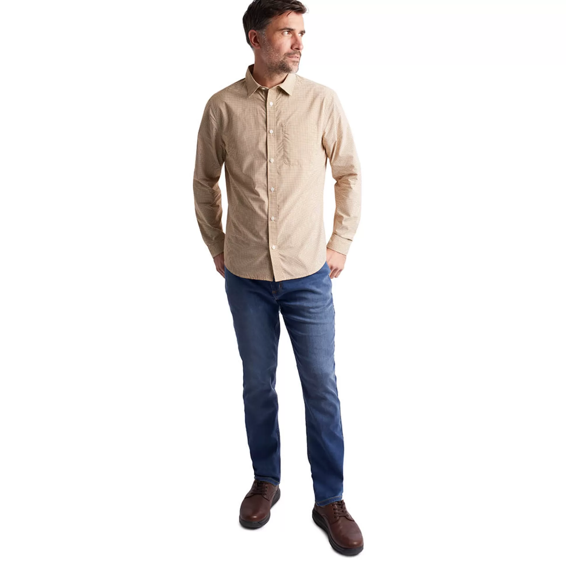 Hot Men'S Portland Long Sleeve Shirt Desert Ochre Gingham Men Shirts