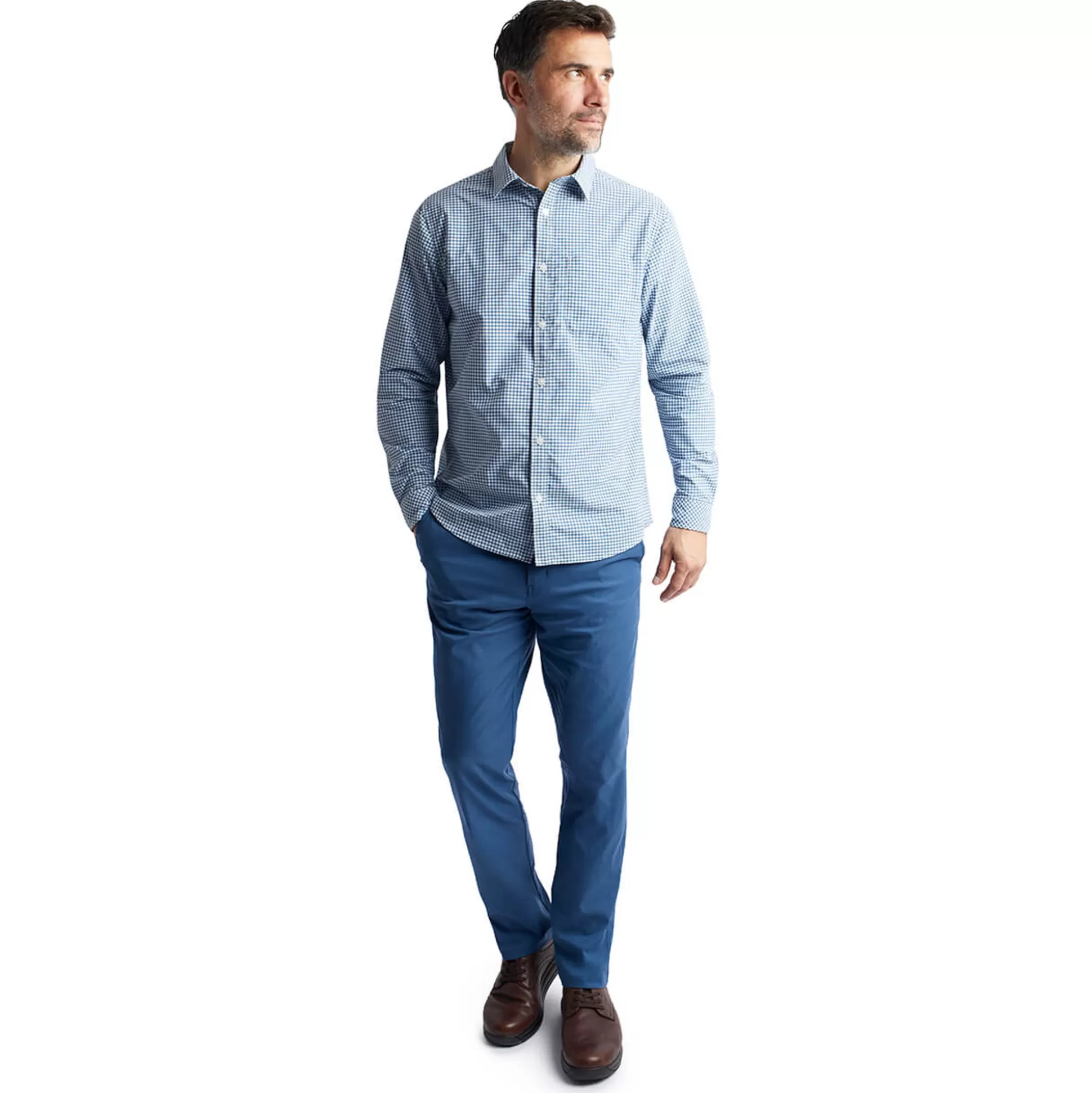 Cheap Men'S Portland Long Sleeve Shirt Shadow Blue Gingham Men Shirts