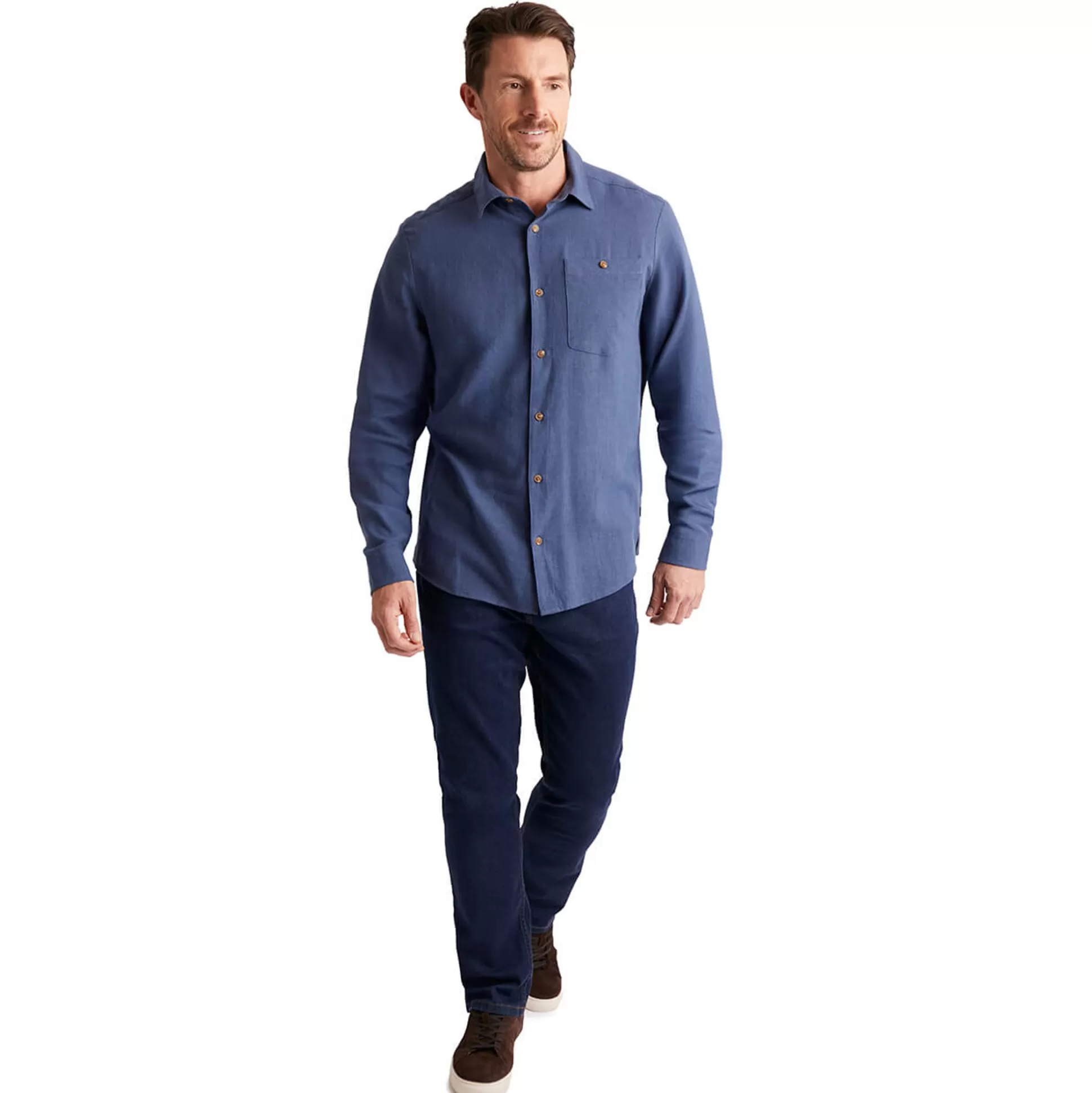 Hot Men'S Porto Linen Long Sleeve Shirt Ocean Blue Men Shirts