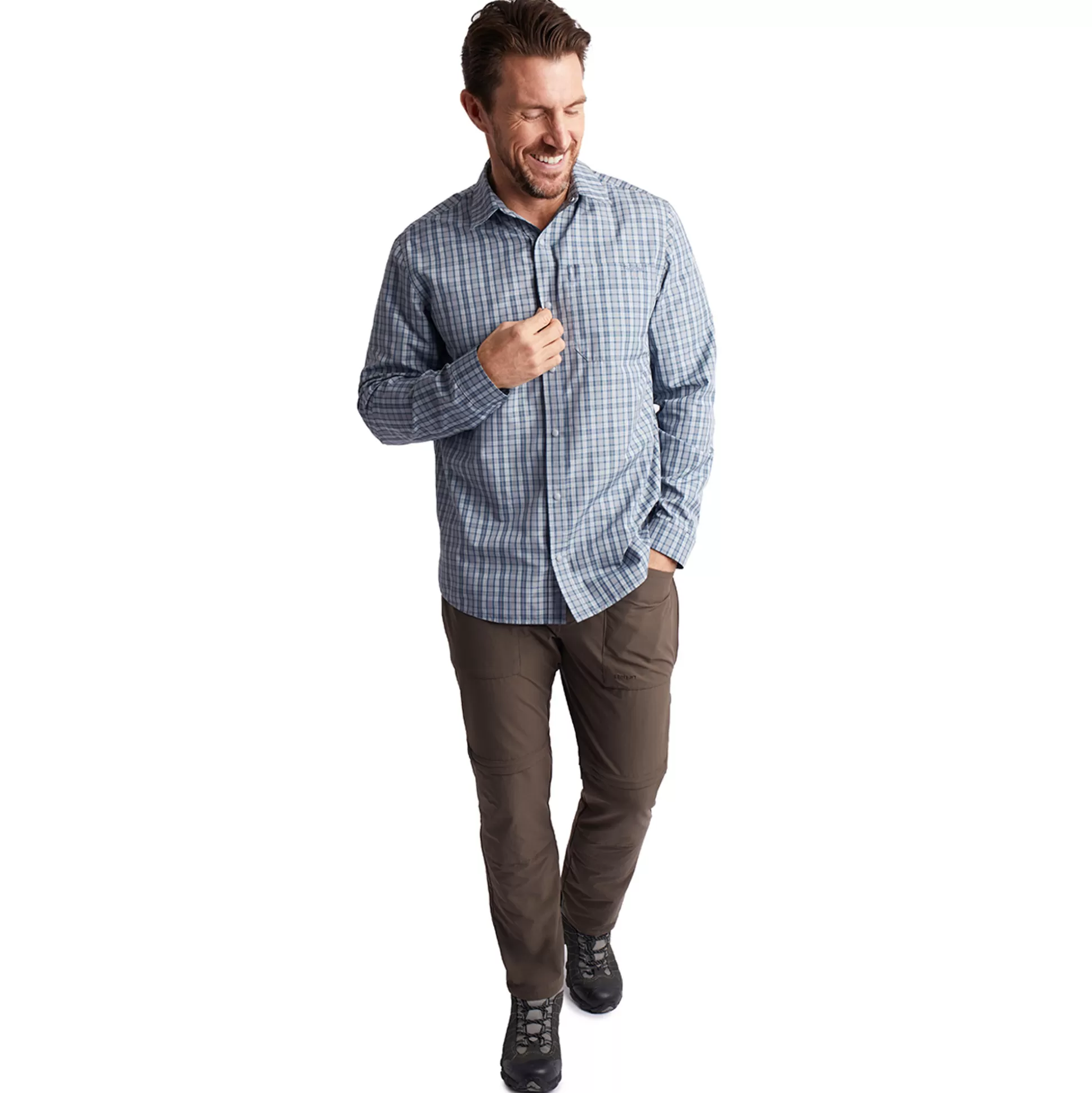 Best Men'S Portreath Long Sleeve Shirt Shadow Blue Check Men Shirts