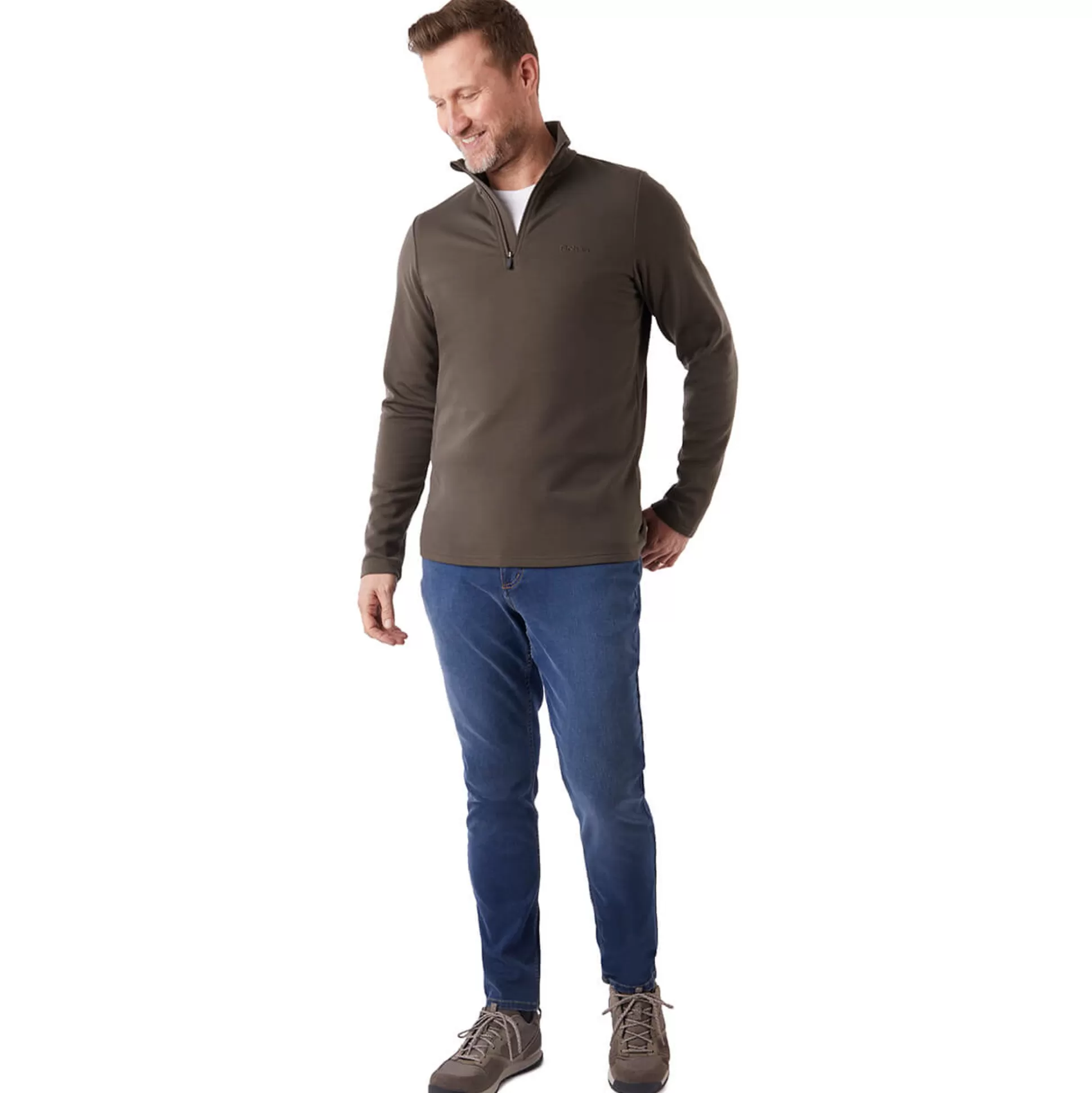 Online Men'S Radiant Merino Zip Neck Top Dark Olive Brown Men Fleece & Mid Layers