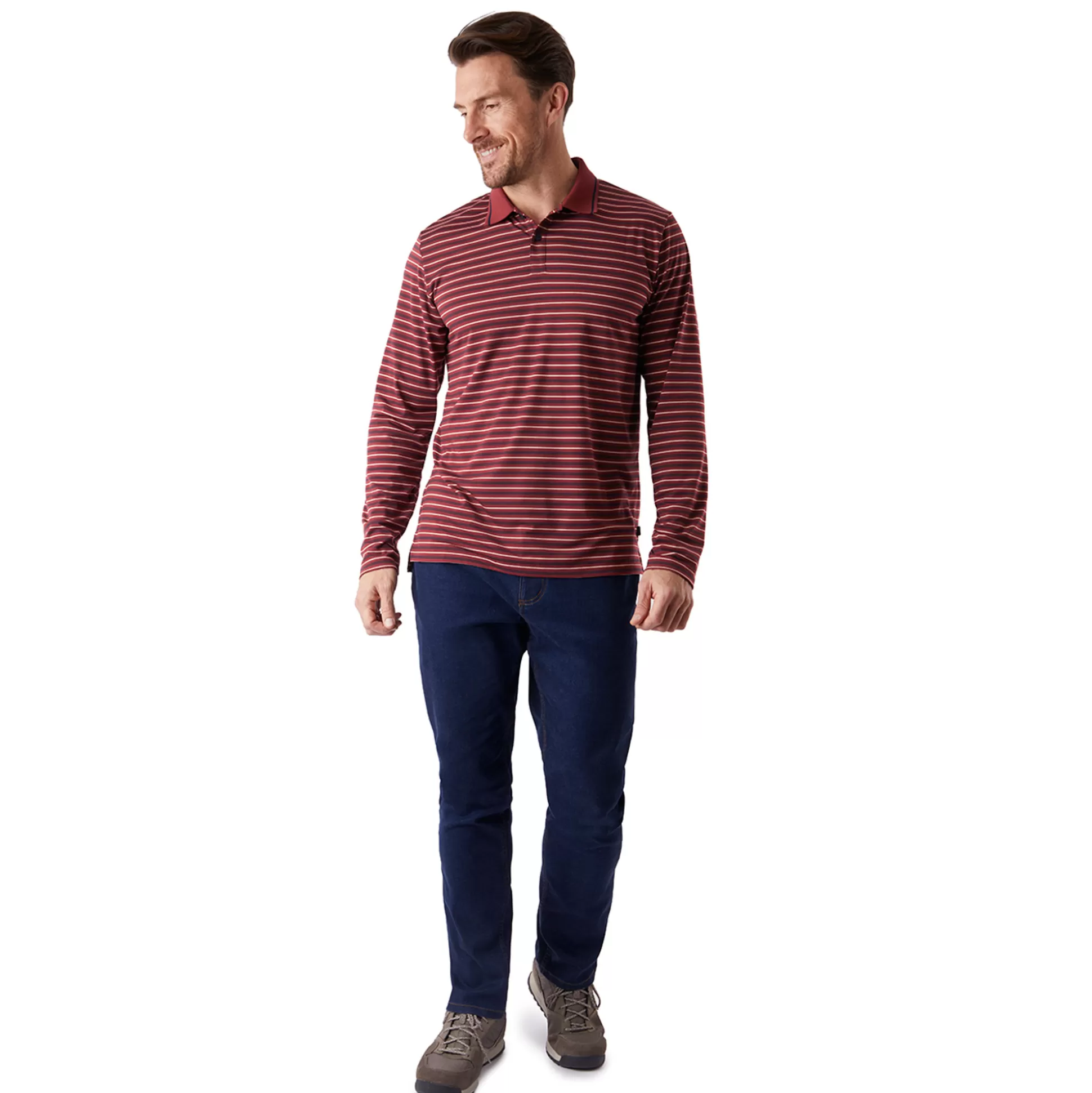 Cheap Men'S Shoreline Long Sleeve Polo Auburn Red/Navy Stripe Men T-Shirts & Tops