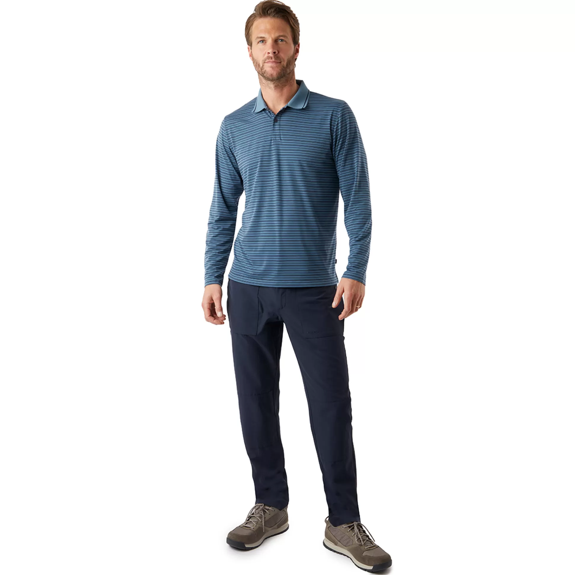 Fashion Men'S Shoreline Long Sleeve Polo Shadow Blue/Navy Stripe Men T-Shirts & Tops