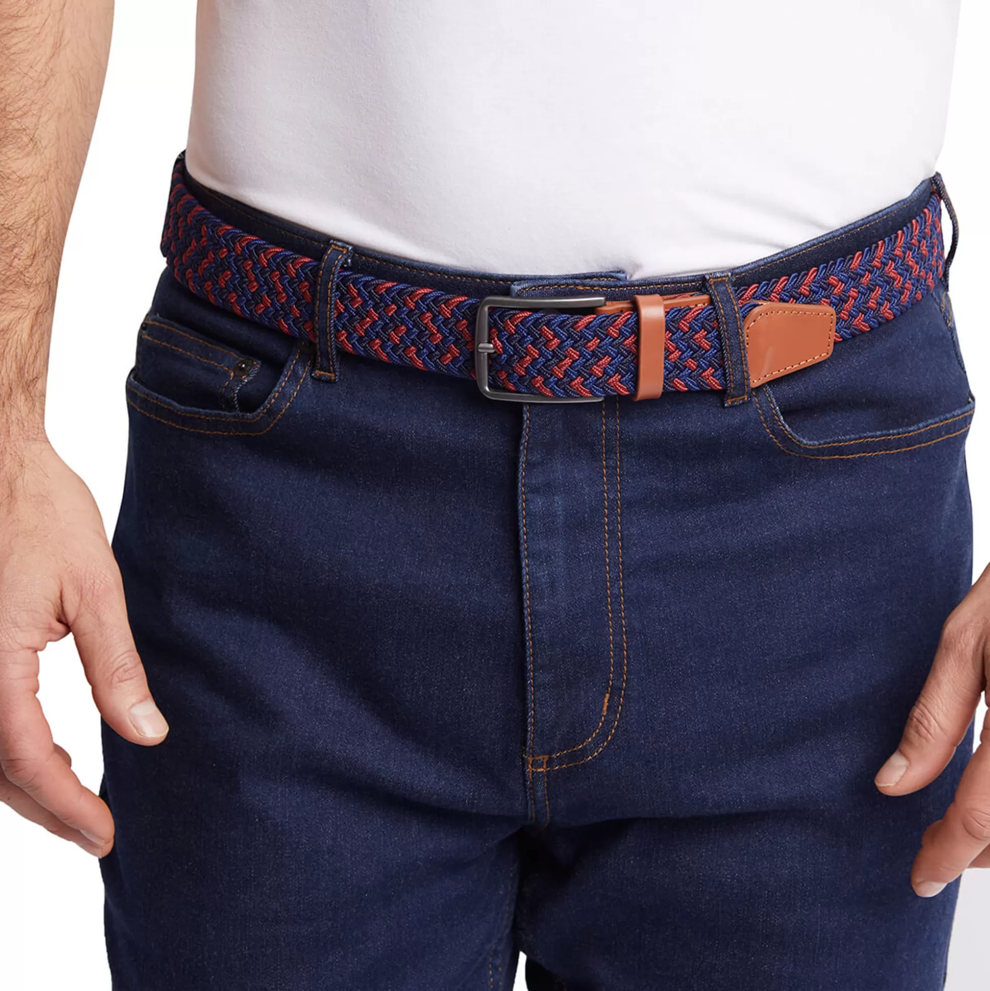 Best Sale Men'S Woven Stretch Belt Blue/Coast Red Men Clothing Accessories