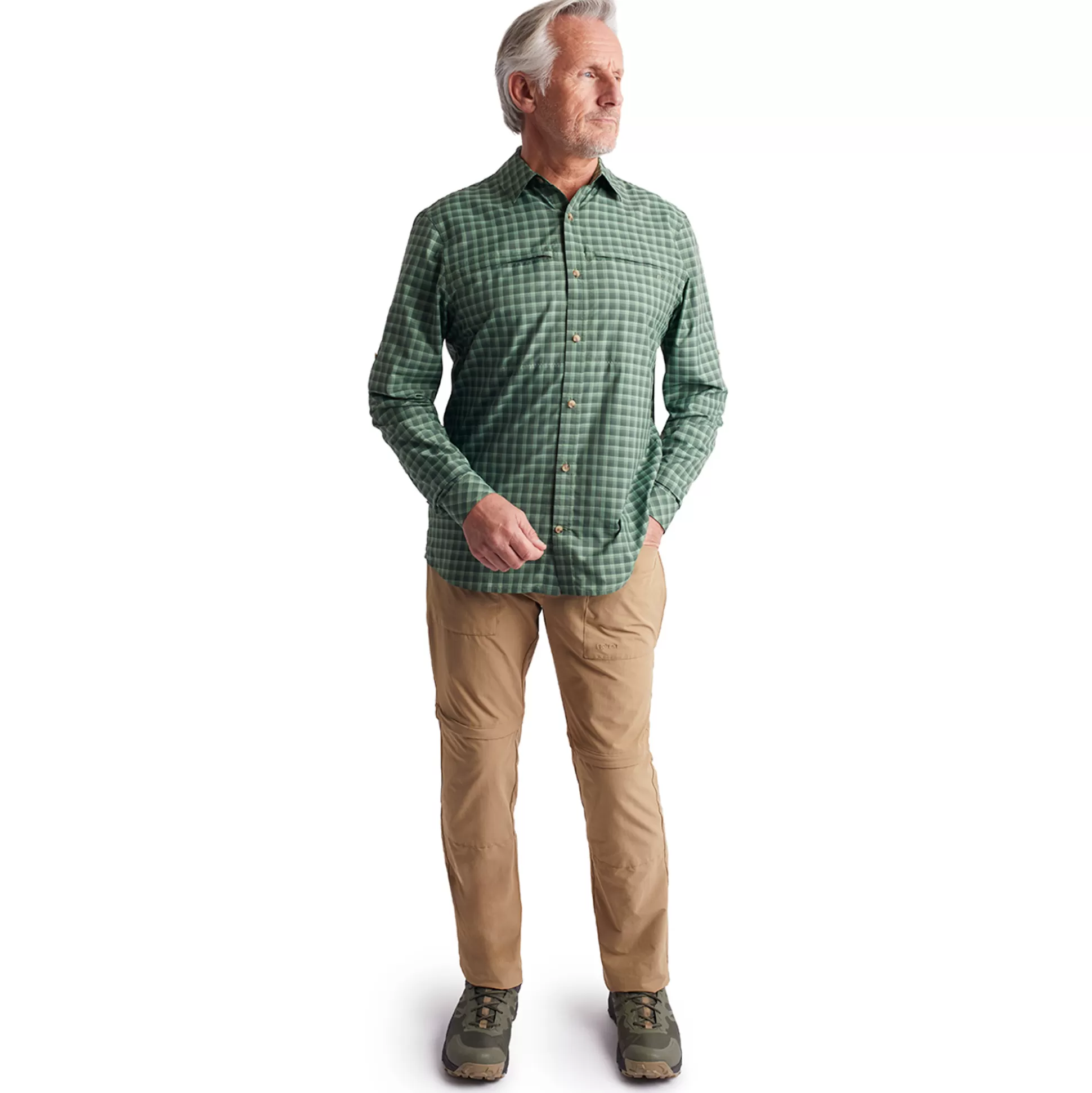 Shop Men'S Zenith Long Sleeve Shirt Flint Green Check Men Shirts