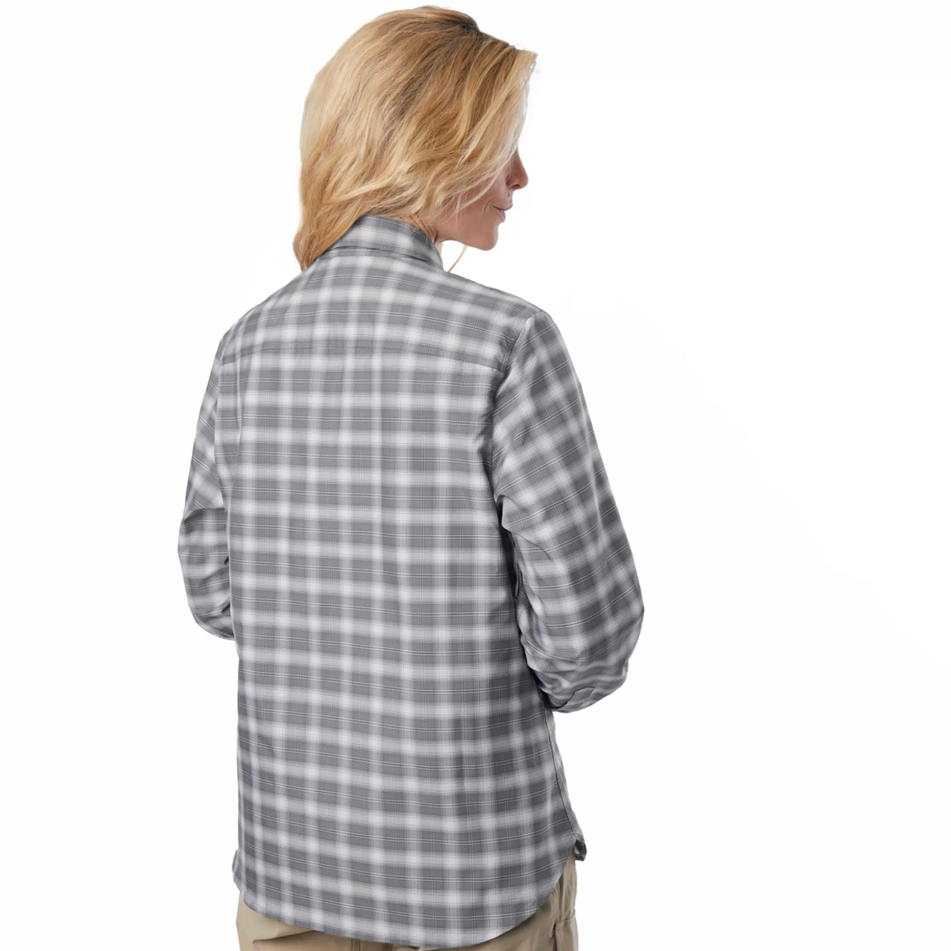 New Women'S Bay Long Sleeve Shirt Grey Rock Check Women High Wicking