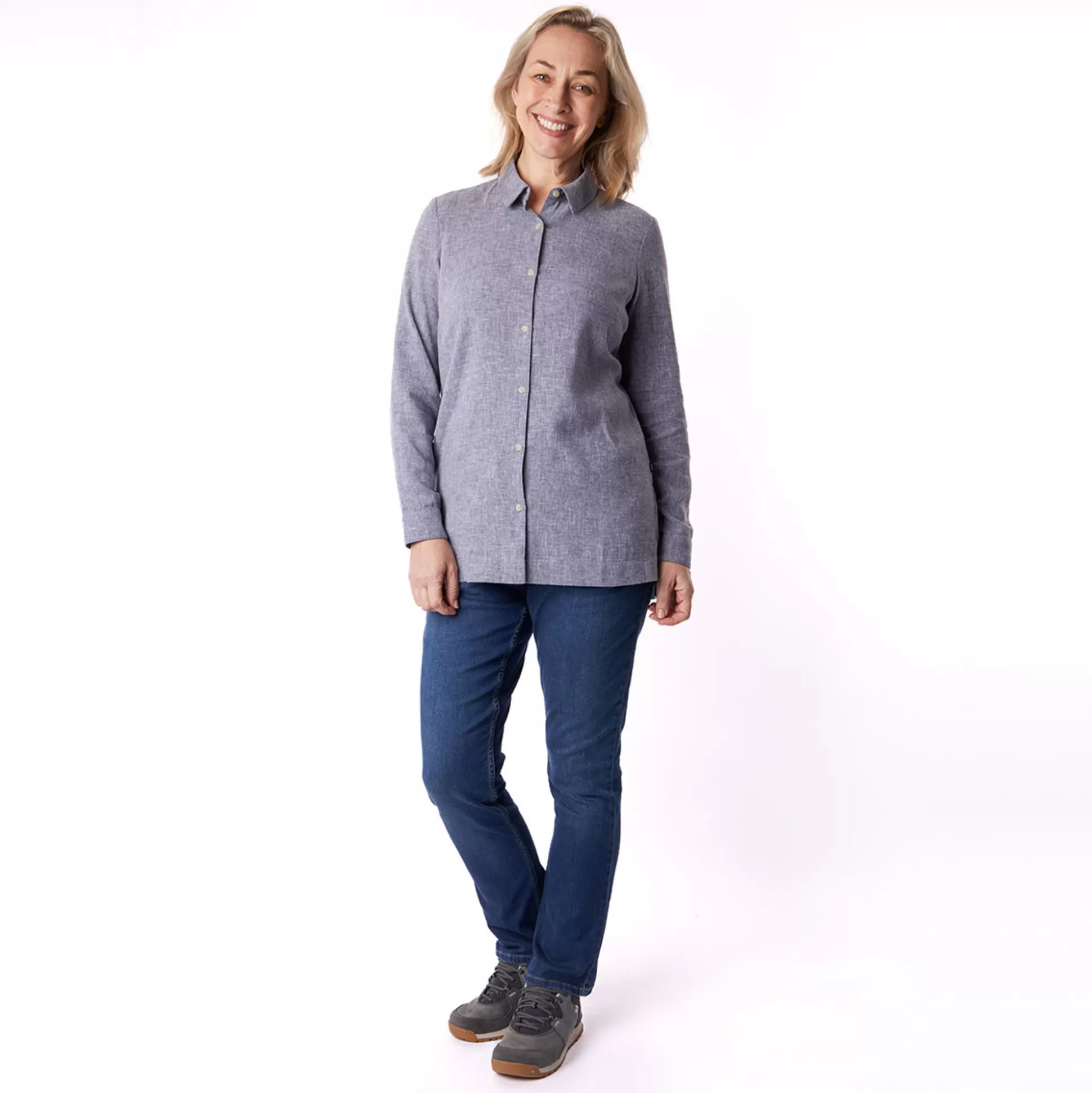 Clearance Women'S Brisa Linen Long Sleeve Shirt Ocean Blue Women Shirts