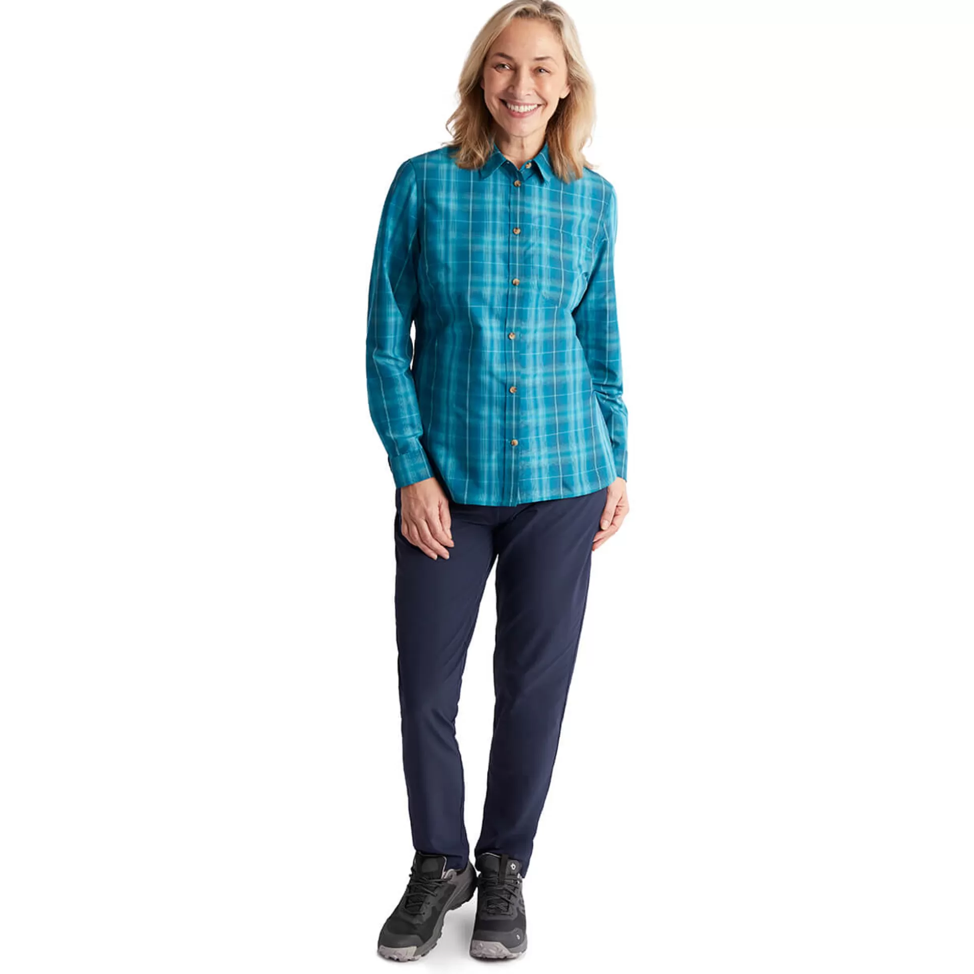 Shop Women'S Coast Long Sleeve Shirt Deep Teal/Cove Check Women Shirts