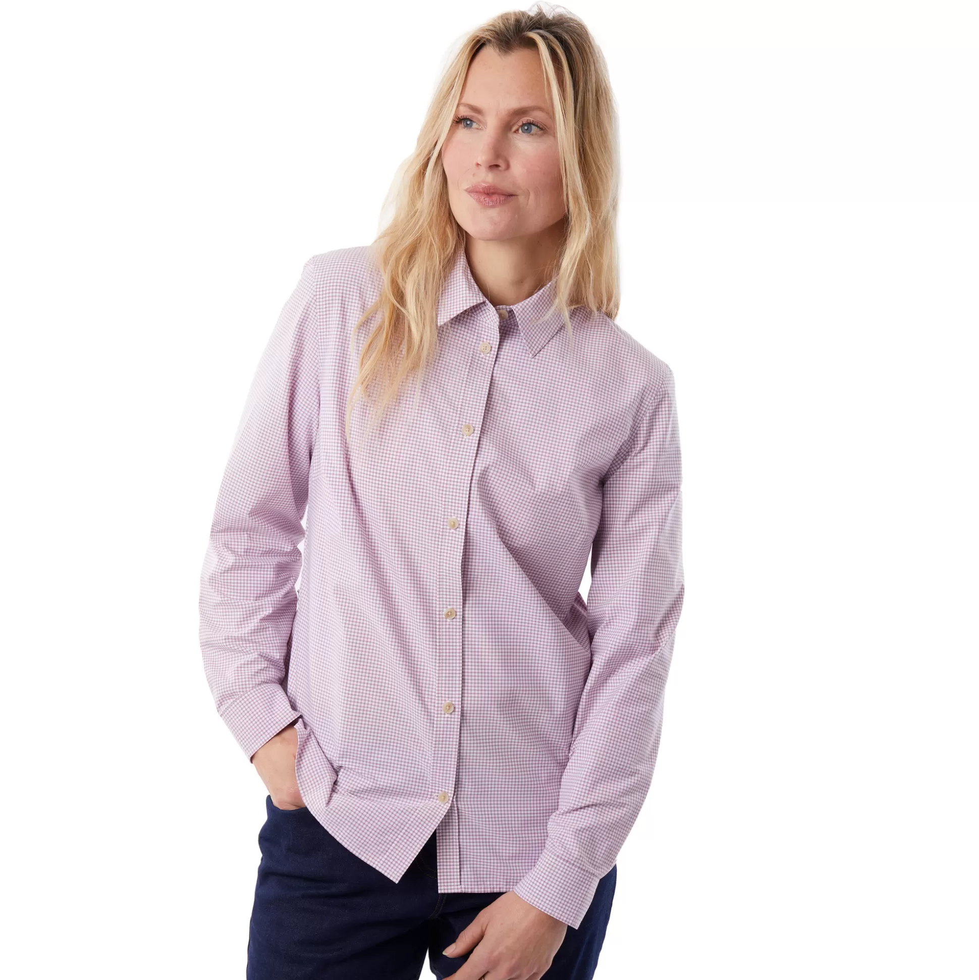 New Women'S Eave Long Sleeve Breeze Lilac Gingham Women Shirts