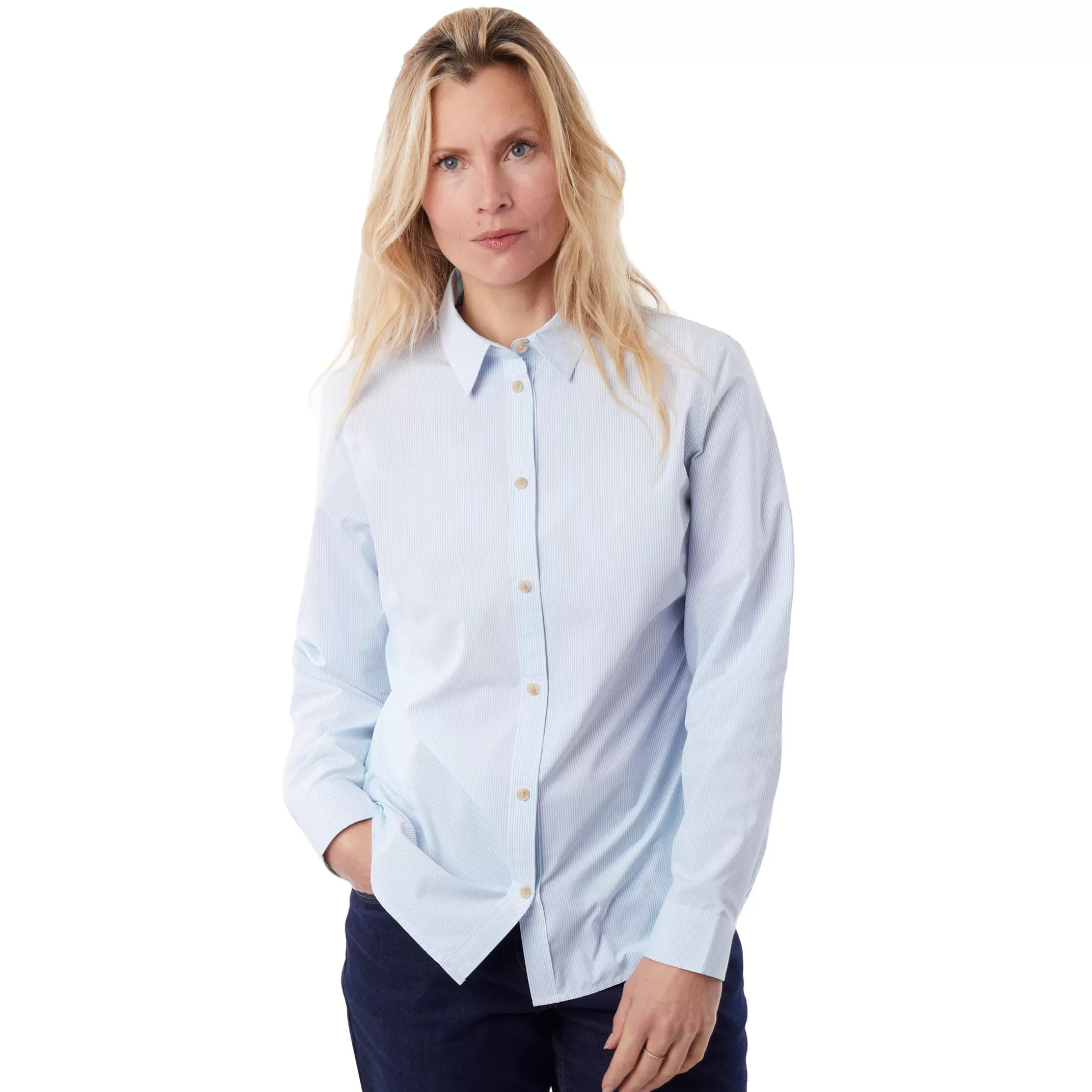 Hot Women'S Eave Long Sleeve Chambray Blue Stripe Women Shirts