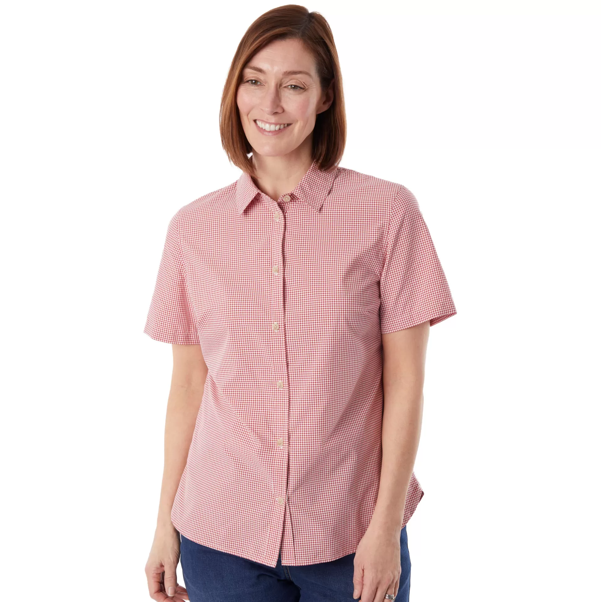 Shop Women'S Eave Short Sleeve Shirt Cardinal Pink Gingham Women Shirts