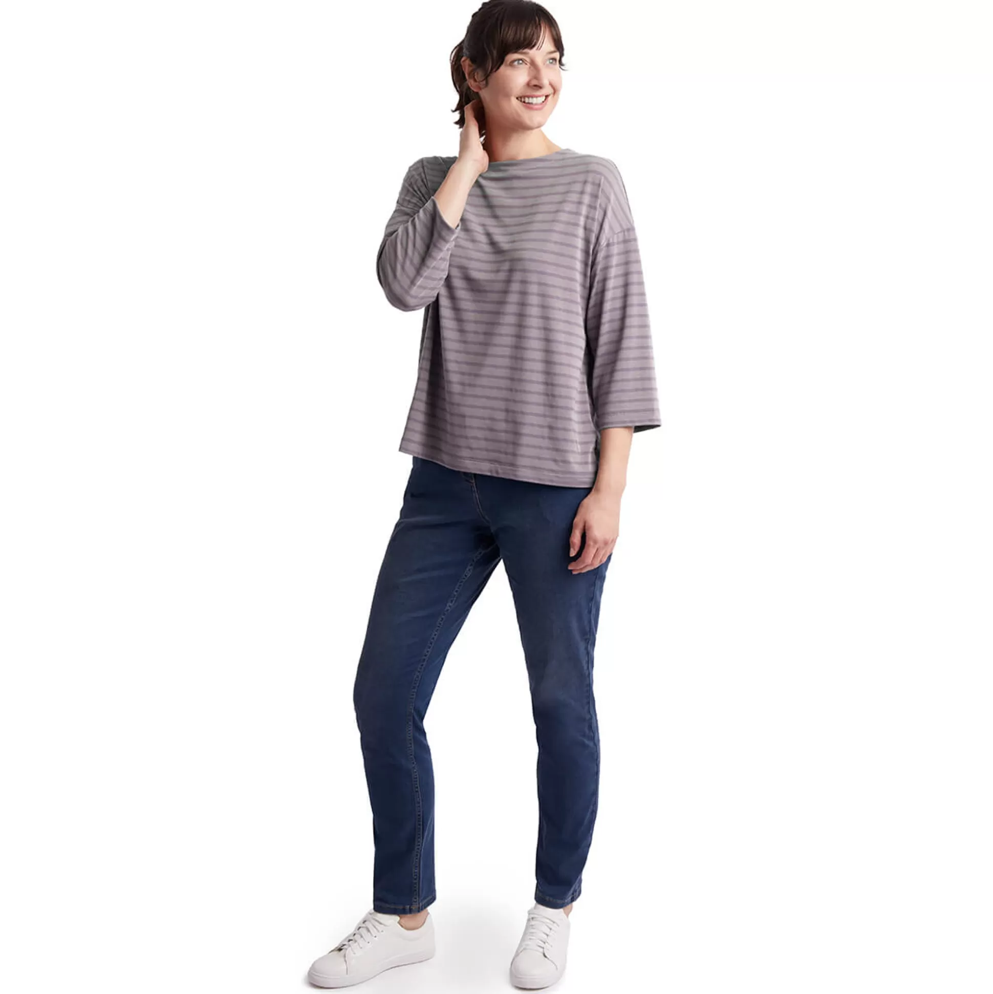 Online Women'S Harbour Sleeve Top Mauve Grey Marl Stripe Women T-Shirts & Tops