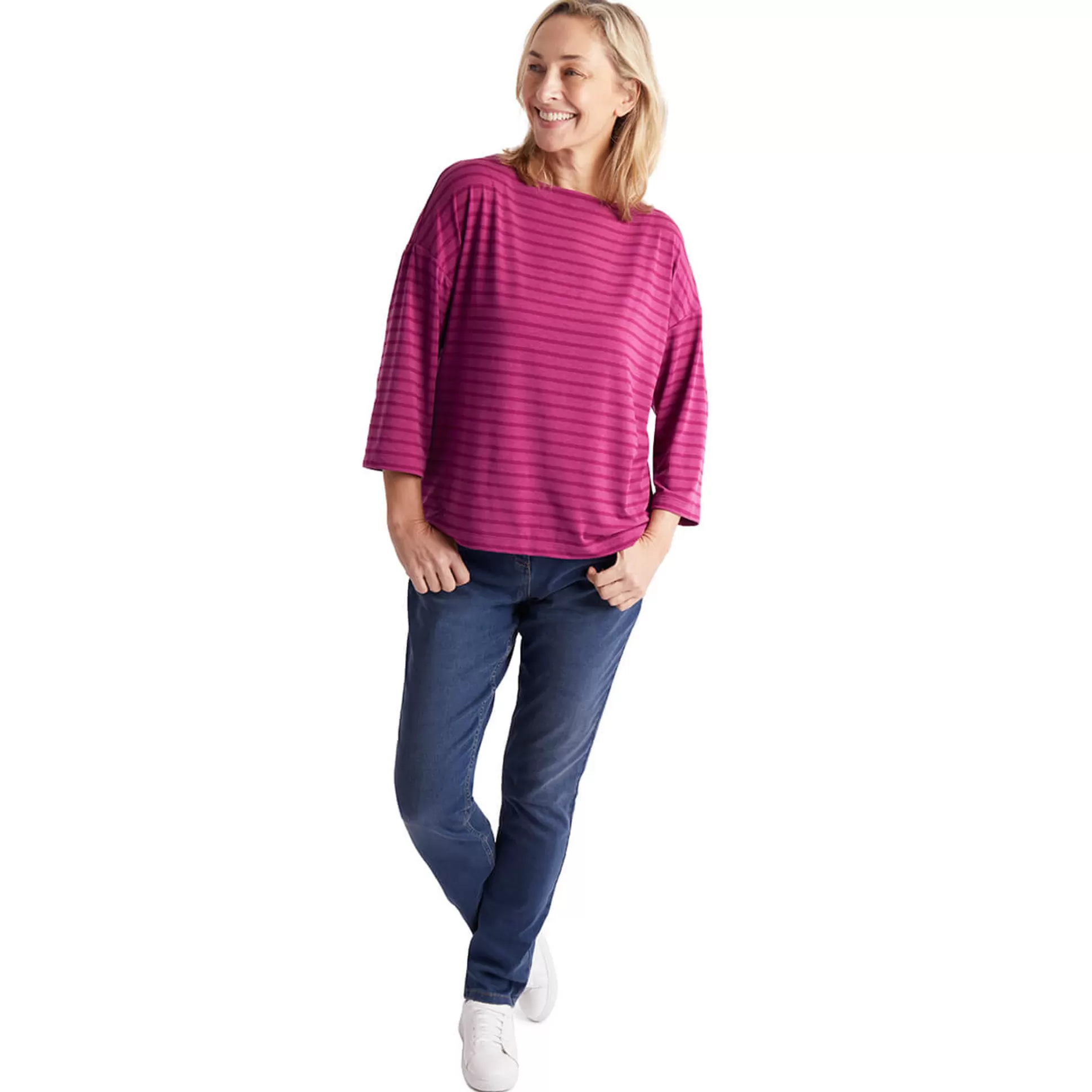 Shop Women'S Harbour Sleeve Top Raspberry Pink Marl Stripe Women T-Shirts & Tops