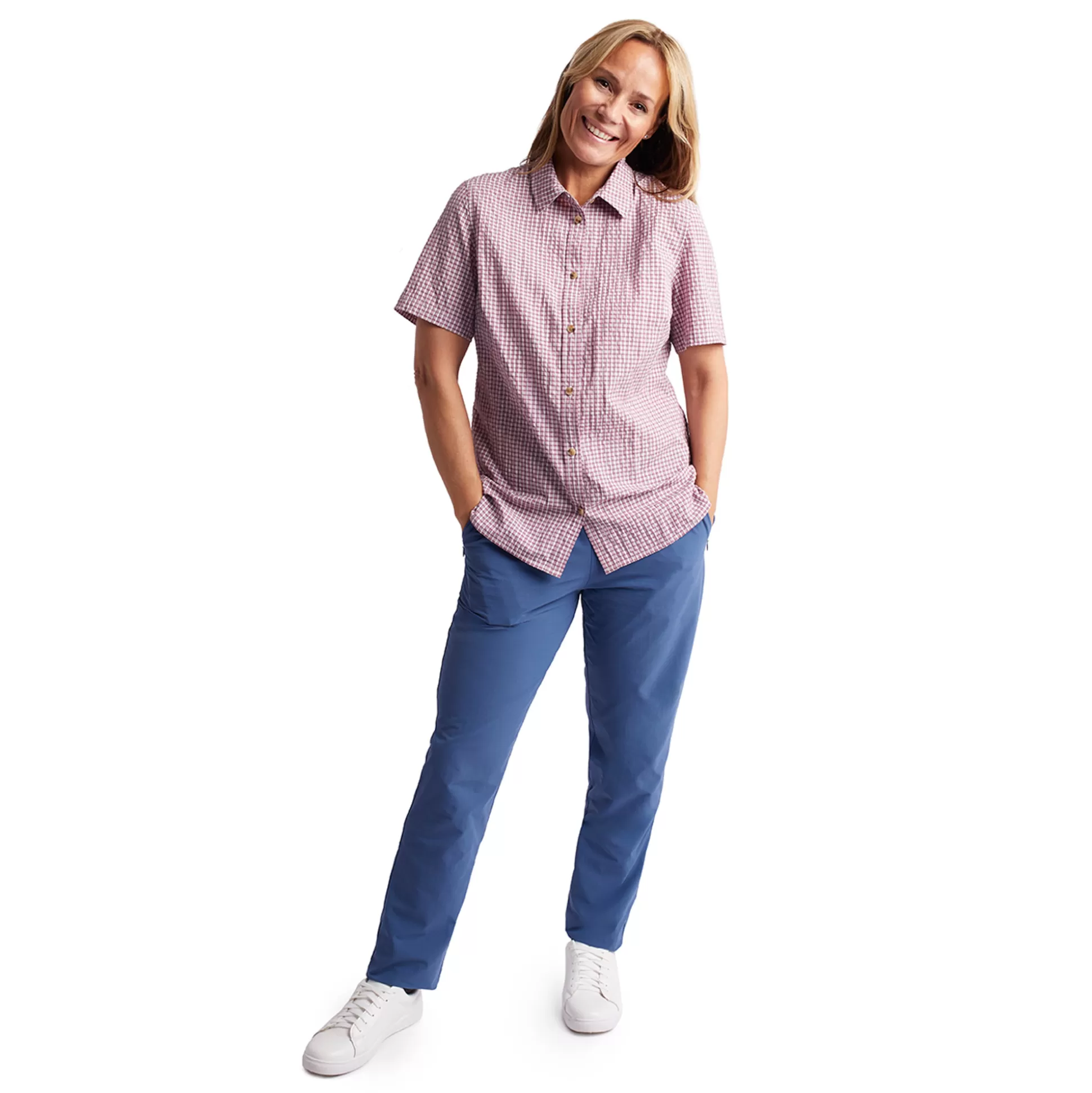 Best Women'S Isle Short Sleeve Shirt Haze Purple Gingham Women Shirts