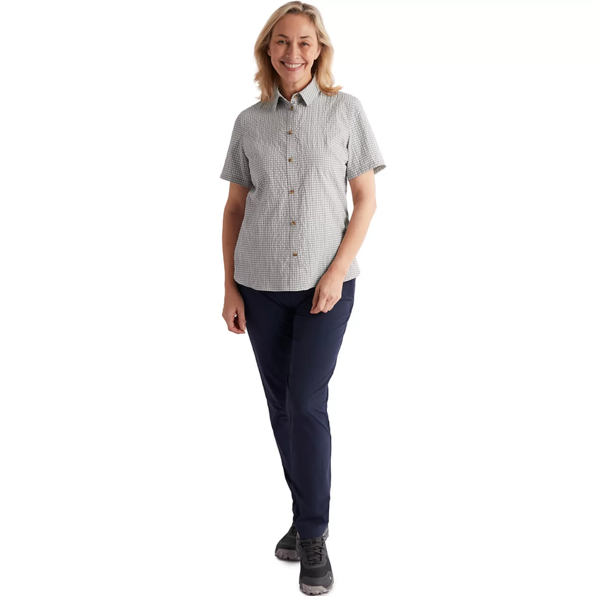 Cheap Women'S Isle Short Sleeve Shirt Mineral Grey Gingham Women Shirts