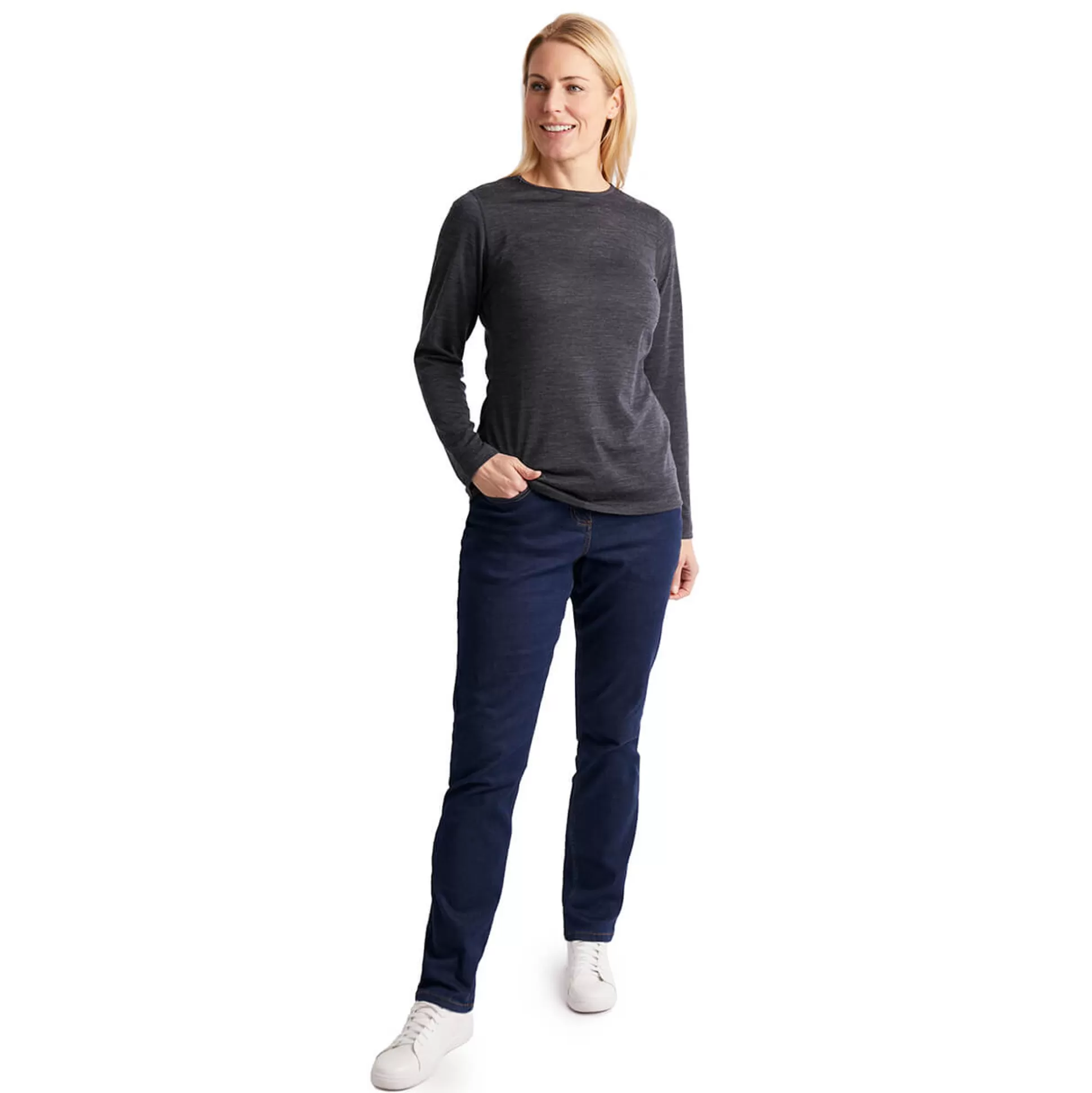 Best Women'S Merino Union 150 Long Sleeve Crew Dark Charcoal Marl Women T-Shirts & Tops