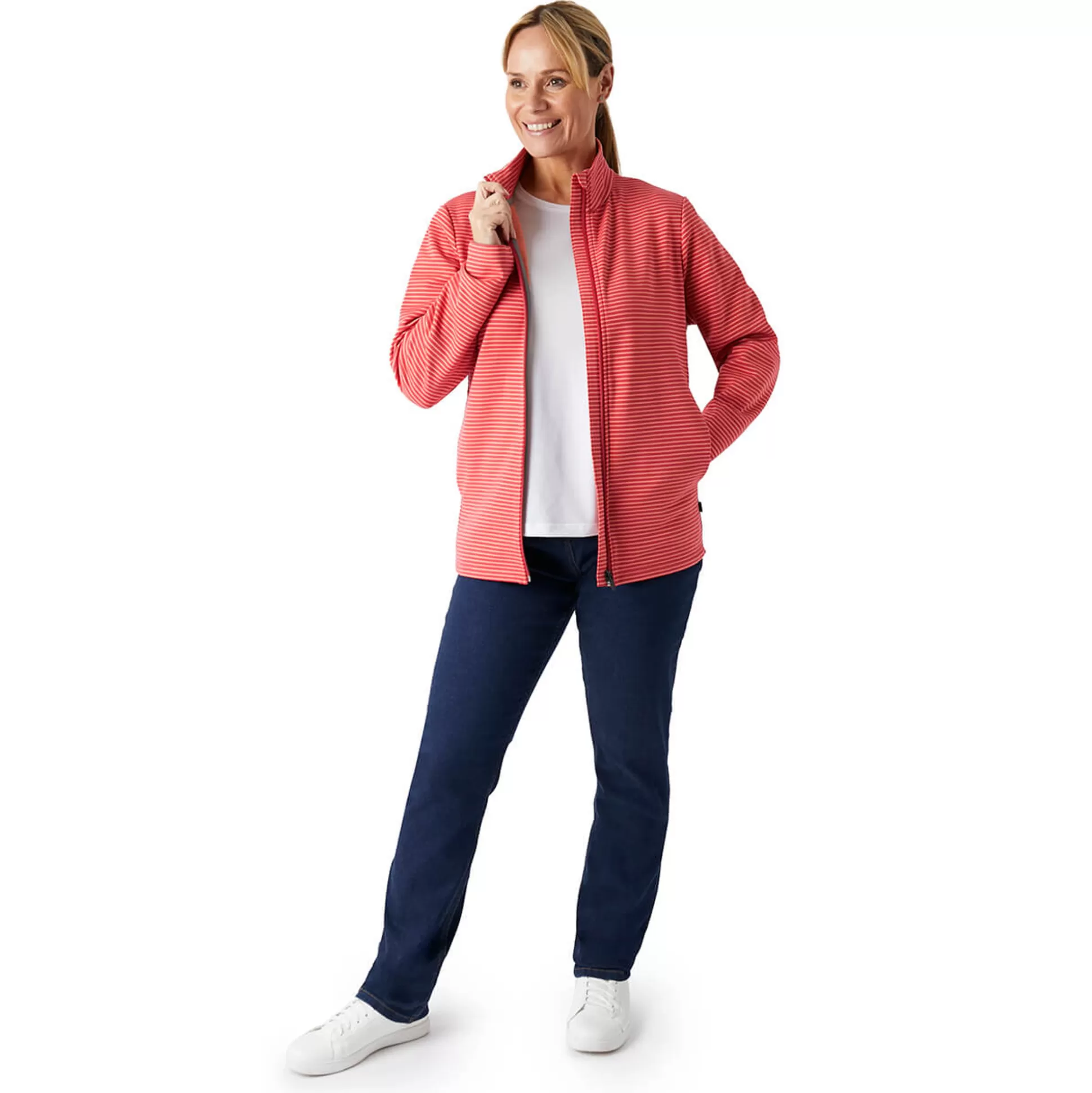 New Women'S Radiant Stripe Jacket Cardinal Pink Stripe Women Fleece & Mid Layers