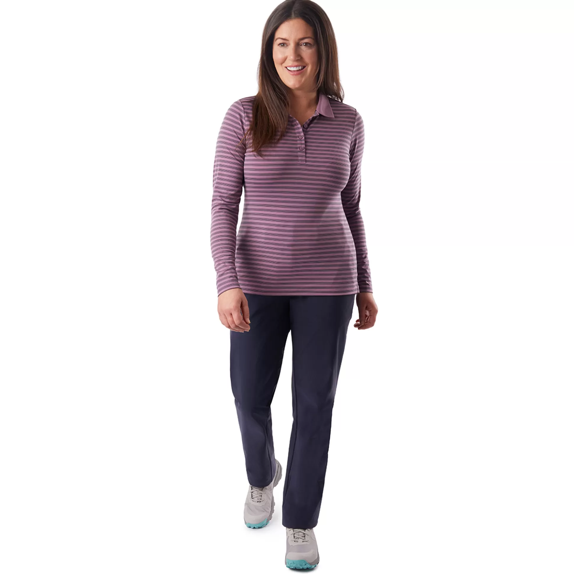 Cheap Women'S Shoreline Long Sleeve Polo Haze Purple/Navy Stripe Women High Wicking